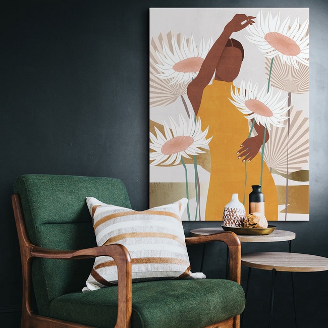 Inspirational Art Print in a Mid-Century Inspired Living Room